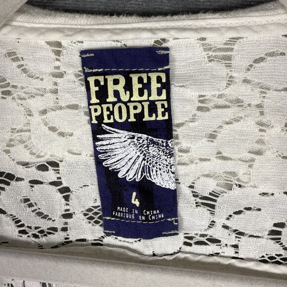 Free People Women's Sz 4 Cream Colored Lace Jacket Open Front Ruffle Boho‎ - Picture 3 of 9